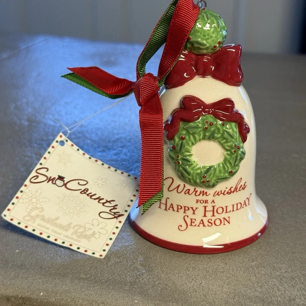 SnoCountry Christmas Bell Ornaments Lot of‎ 2 Ceramic With Tags